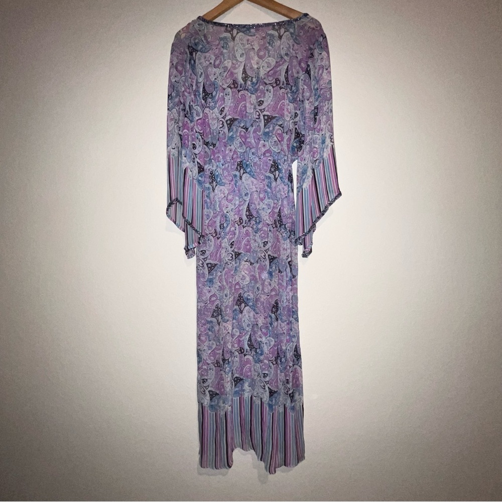 Calypso St. Barth 100% Silk Sheer Bead Boho Y2K Paisley Kimono Maxi Dress SZ 1 - Picture 3 of 15